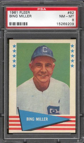 1961 Fleer Baseball- #62 Bing Miller- PSA Nm-Mt 8