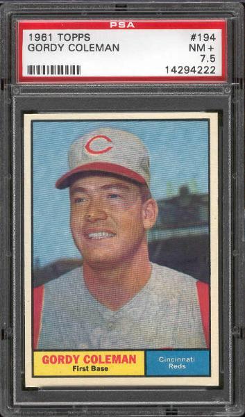 1961 Topps Bb- #194 Gordy Coleman, Reds- PSA NM+ 7.5