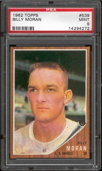 1962 Topps Bb- #539 Bill Moran, Angels- PSA Mint 9