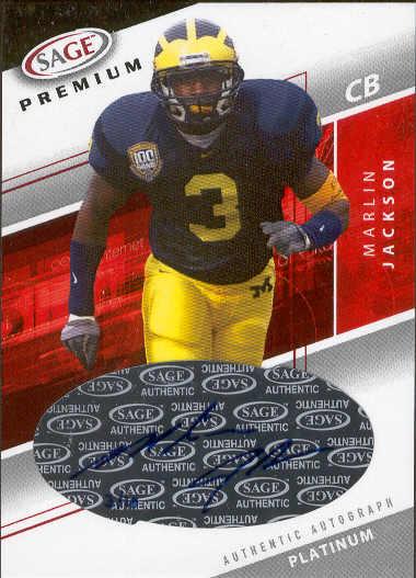 2005 Sage Ftbl.- "Premium Action Autographs Platinum"- #A38 Marlin Jackson, Michigan- #3/10