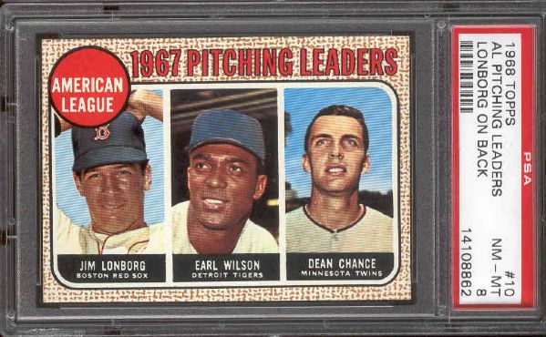 1968 Topps Bb- #10 AL Pitching Leaders- PSA NM-Mt 8