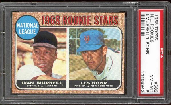 1968 Topps Bb- #569 NL Rookies- Murrell(Houston)/Rohr(Mets)- PSA NM-Mt 8 