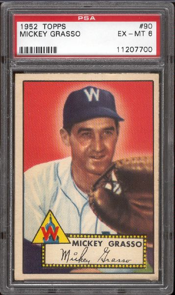 1952 Topps Baseball- #90 Mickey Grasso, Washington- PSA Ex-Mt 6