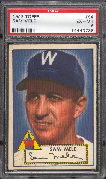 1952 Topps Baseball- #94 Sam Mele, Senators- PSA Ex-Mt 6 