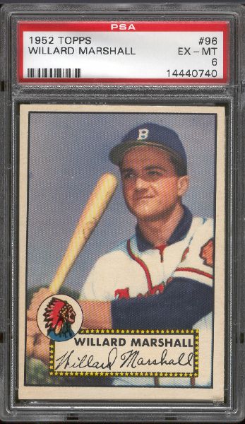 1952 Topps Baseball- #96 Willard Marshall, Braves- PSA Ex-Mt 6