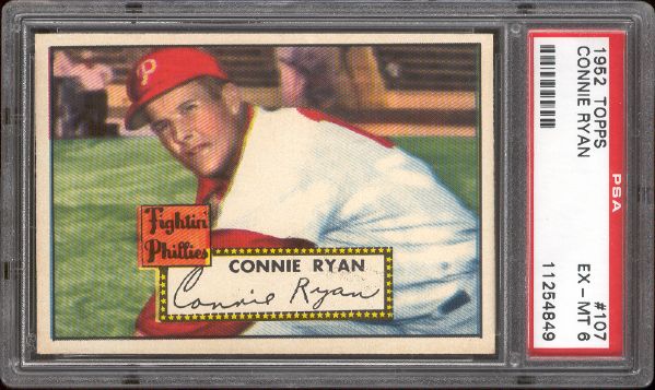 1952 Topps Baseball- #107 Connie Ryan, Phillies- PSA Ex-Mt 6 