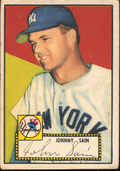 1952 Topps Bb- #49 John Sain, Yankees- red back. 