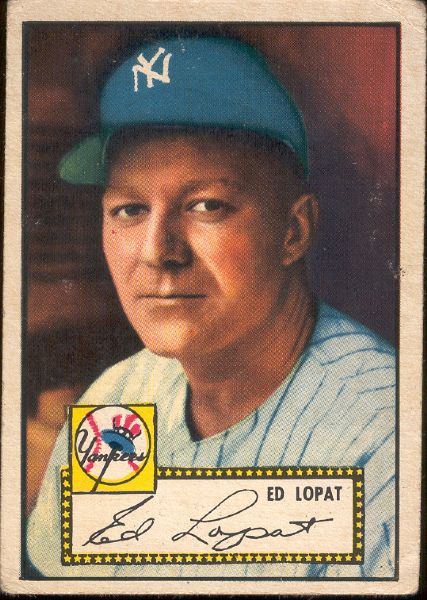 1952 Topps Bb- #57 Ed Lopat, Yankees- red back