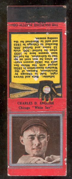 1934 Diamond Matchbook- Silver border- Charles D. English, White Sox