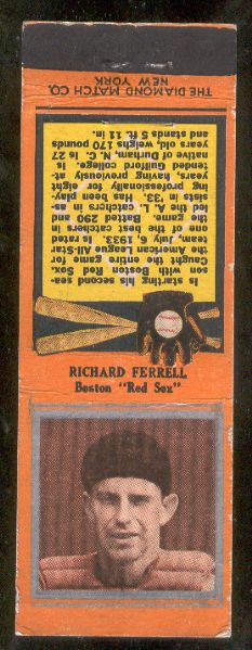 1934 Diamond Matchbook- Silver border- Richard Ferrell, Red Sox