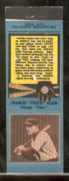 1934 Diamond Matchbook- Silver border- Charles “Chuck” Klein, Cubs