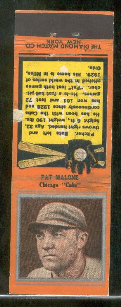 1934 Diamond Matchbook- Silver border- Pat Malone, Cubs