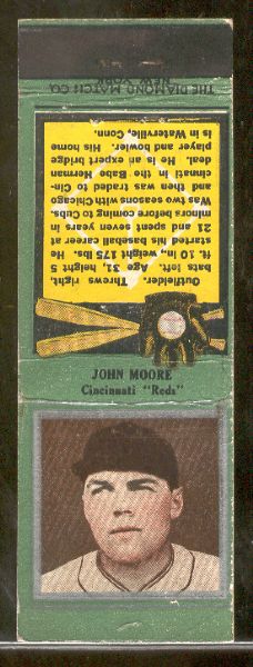 1934 Diamond Matchbook- Silver border- John Moore, Reds