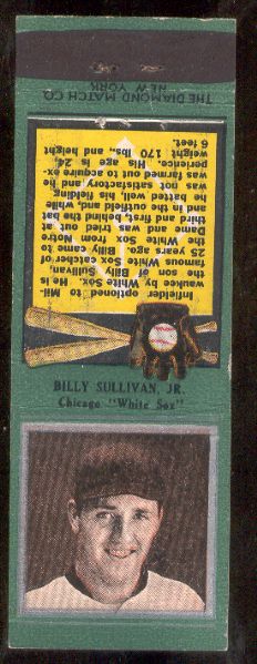 1934 Diamond Matchbook- Silver border- Billy Sullivan, Jr, White Sox