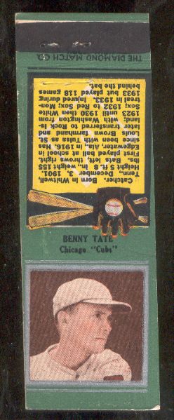 1934 Diamond Matchbook- Silver border- Benny Tate, Cubs