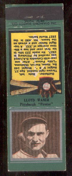 1934 Diamond Matchbook- Silver border- Lloyd Waner, Pirates