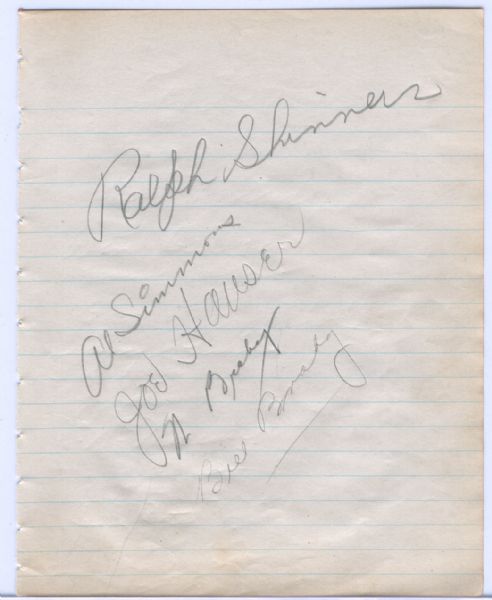 Two 1928 8-¼” x 6-5/8” Autographed Sheets with 14 Pencil Autographs from “Barnstormers- Babe vs. Lou” Game held at Borchert Field, Milwaukee 10/28/1928- inc. Al Simmons!