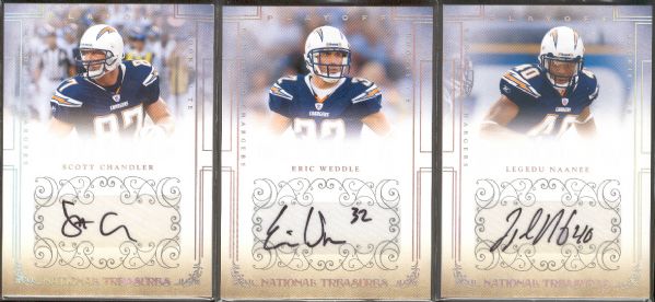 2007 Playoff National Treasures Ftbl.- 3 Diff. Autographed Chargers Rookie Cards