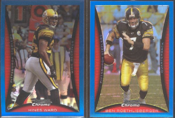 2008 Bowman Chrome Ftbl. “Blue Refractors”- 2 Diff. Steelers