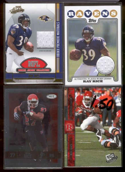 Ray Rice- 22 Asst. 2008 Rookie/Rookie Year Ftbl. Cards, inc 2 Jersey Cards!