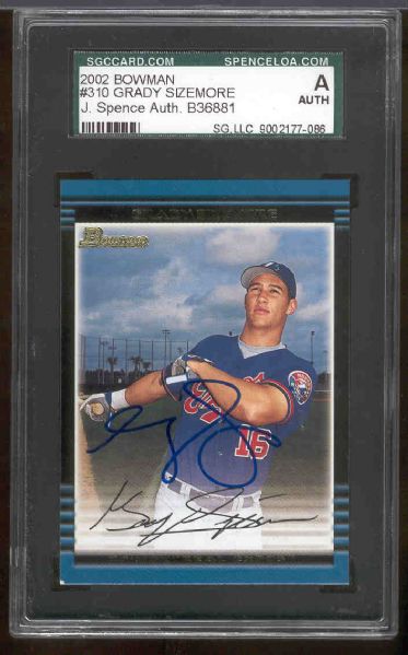 2002 Bowman Bsbl. #310 Grady Sizemore- Autographed- SGC/Spence Certified Authentic