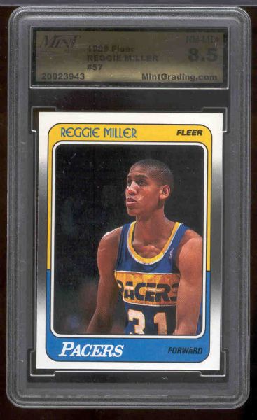 1988-89 Fleer Bskbl. #57 Reggie Miller RC- Graded NrMt-Mt+ 8.5 by MintGrading.com