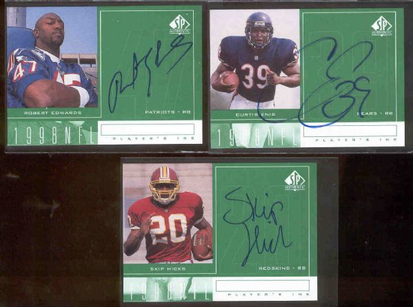 1998 SP Authentic Ftbl. “Player’s Ink Green”- 3 Diff. Running Back AU’s