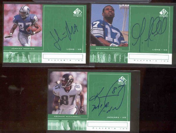 1998 SP Authentic Ftbl. “Player’s Ink Green”- 3 Diff. Wide Receiver AU’s