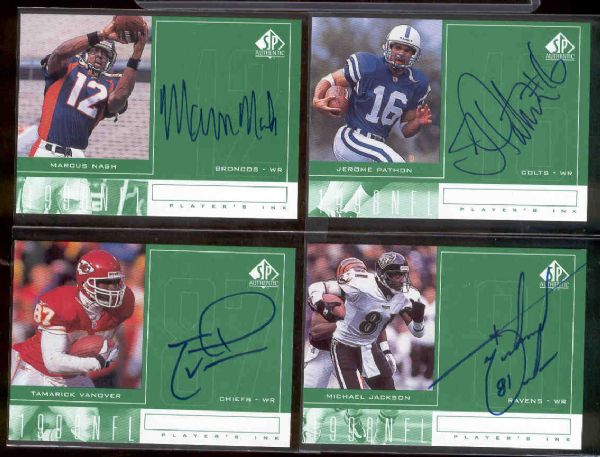 1998 SP Authentic Ftbl. “Player’s Ink Green”- 4 Diff. Wide Receiver AU’s