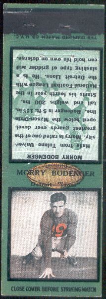 1934 Diamond Matchcover Football- Morry Bodenger, Detroit Lions