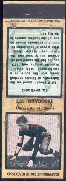 1934 Diamond Matchcover Football- Ed Gryboski, University of Illinois