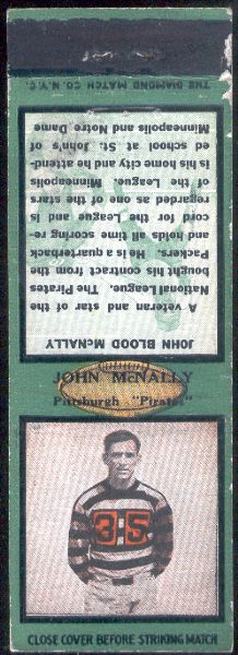 1934 Diamond Matchcover- Football- John “Blood” McNally, Pitt Pirates