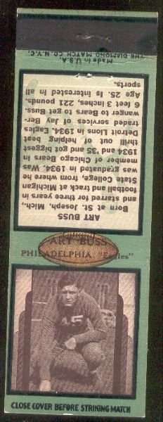 1936 Diamond Matchcover- Football- Art Buss, Philadelphia Eagles