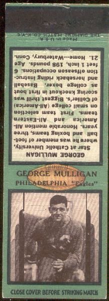 1936 Diamond Matchcover- Football- George Mulligan, Philadelphia Eagles