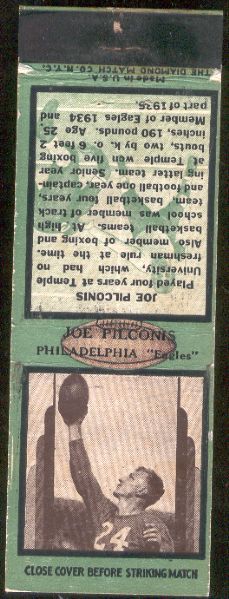 1936 Diamond Matchcover- Football- Joe Pilconis, Philadelphia Eagles