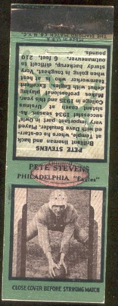 1936 Diamond Matchcover- Football- Pete Stevens, Philadelphia Eagles