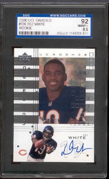 2000 UD Graded FB- #136 Dez White, Bears- Rookie Autographed- SGC Graded 92 NM/Mt+(8.5)