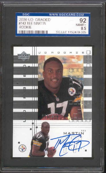 2000 UD Graded FB - #143 Tee Martin, Steelers- Rookie Autographed- SGC 92 NM/MT+(8.5)