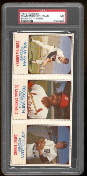 1975 Hostess Bb- Panel- #58 Nolan Ryan/#59 R. Smith/#60 Joe Coleman- PSA NM 7 