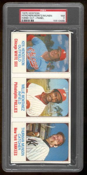 1975 Hostess Bb- Panel- #136 Ken Henderson/#137 Montanez/#138 Thurman Munson- PSA NM 7 