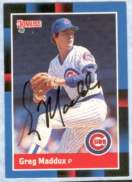 1988 Donruss Bb- #539 Greg Maddux, Cubs- Autographed Card