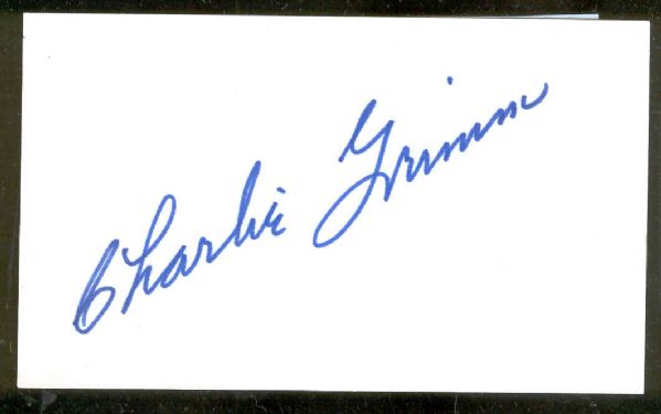 Autographed 3” x 5” Card-Signed on Unlined Side-Charlie Grimm