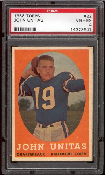 1958 Topps Football- #22 Johnny Unitas, Colts- PSA Vg-Ex 4