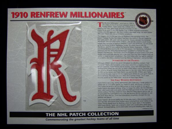 Willabee & Ward Hockey Patch- 1910 Renfrew Millionaires