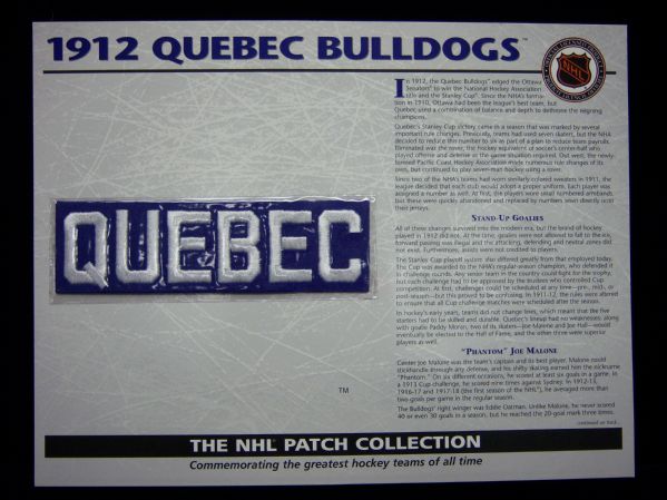 Willabee & Ward Hockey Patch- 1912 Quebec Bulldogs