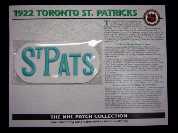 Willabee & Ward Hockey Patch- 1922 Toronto St. Patricks