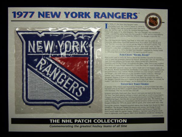 Willabee & Ward Hockey Patch- 1977 New York Rangers