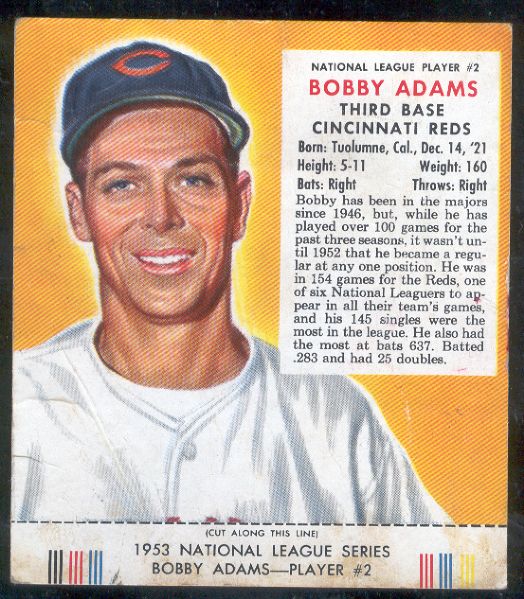 1953 Red Man with Tab- NL #2 Bobby Adams, Reds