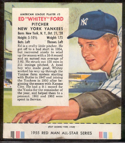 1955 Red Man with Tab- AL #3 Whitey Ford, Yankees