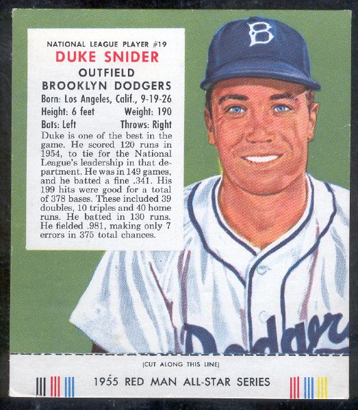 1955 Red Man with Tab- NL #19 Duke Snider, Dodgers